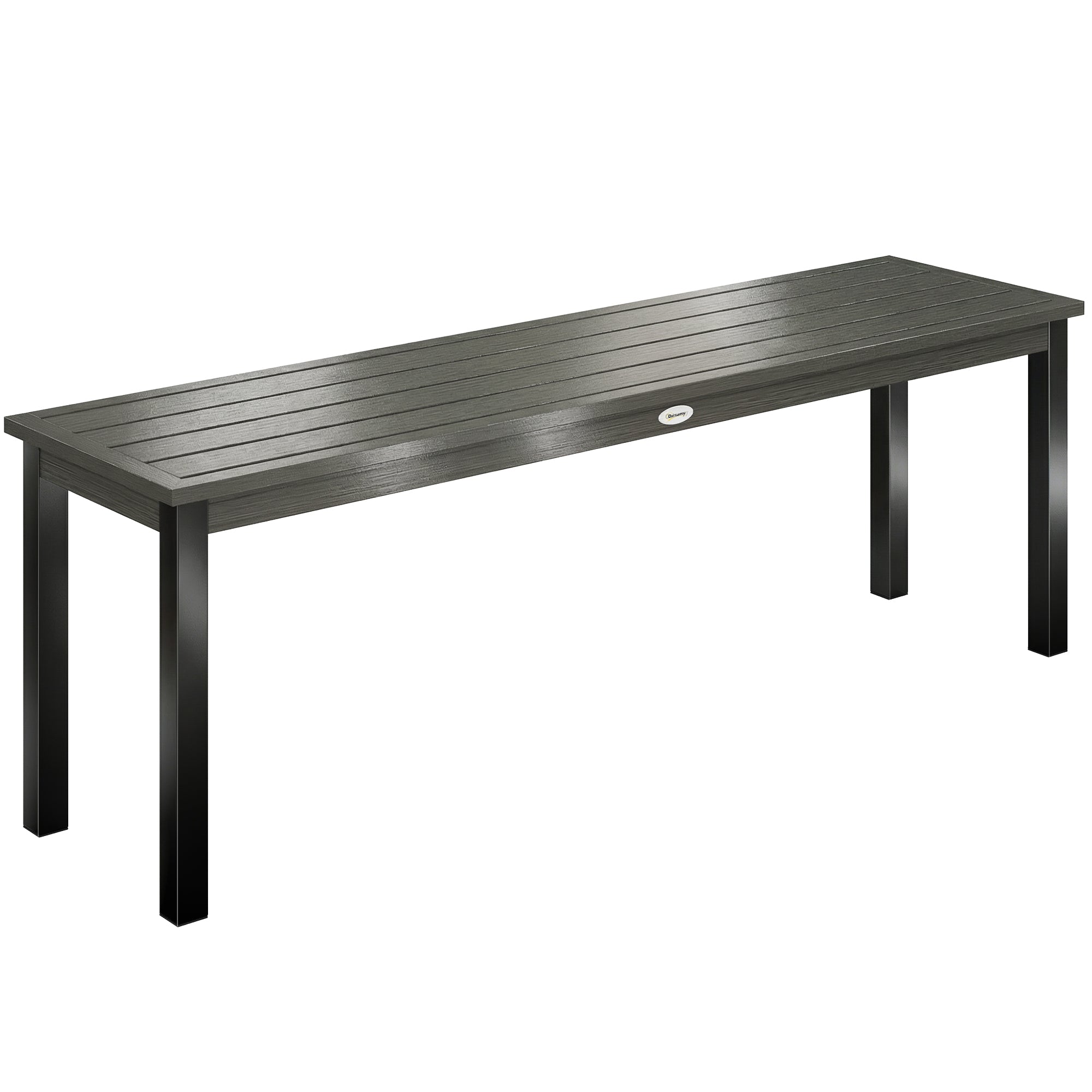 Outsunny 2 Seater Garden Bench, Outdoor Bench Loveseat with Wood-Effect Slatted Seat and Steel Frame for Patio, Park, Grey 