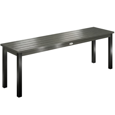 Outsunny 2 Seater Garden Bench, Outdoor Bench Loveseat with Wood-Effect Slatted Seat and Steel Frame for Patio, Park, Grey 