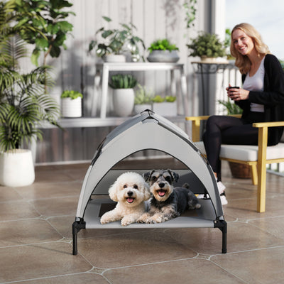 PawHut Portable Elevated Dog Bed with Removable Canopy, Cooling Raised Pet Cot for Small Medium Dogs, 76 x 61 x 60 cm 