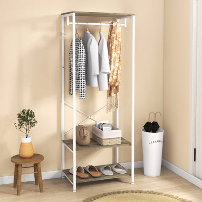 HOMCOM Hallway Coat Rack and Shoe Bench Tree - Grey 
