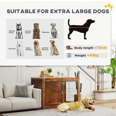 PawHut Dog Crate Furniture with Flip-up Top, 2 Doors, for Extra Large Dogs, 118 x 75 x 77cm, Rustic Brown 