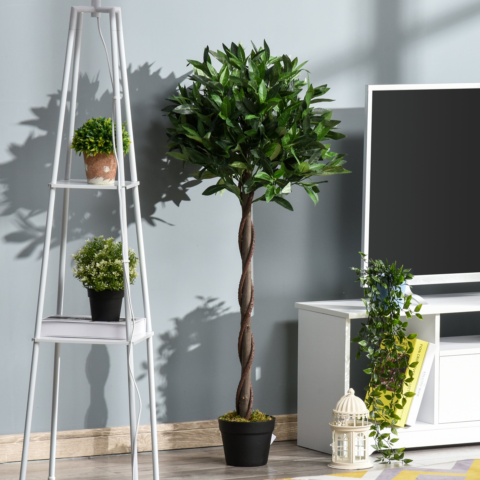 Outsunny Set Of 2 120cm/4FT Artificial Bay Laurel Topiary Trees w/ Pot Fake Indoor Outdoor Greenery Plant Home Office Garden Decor Green 