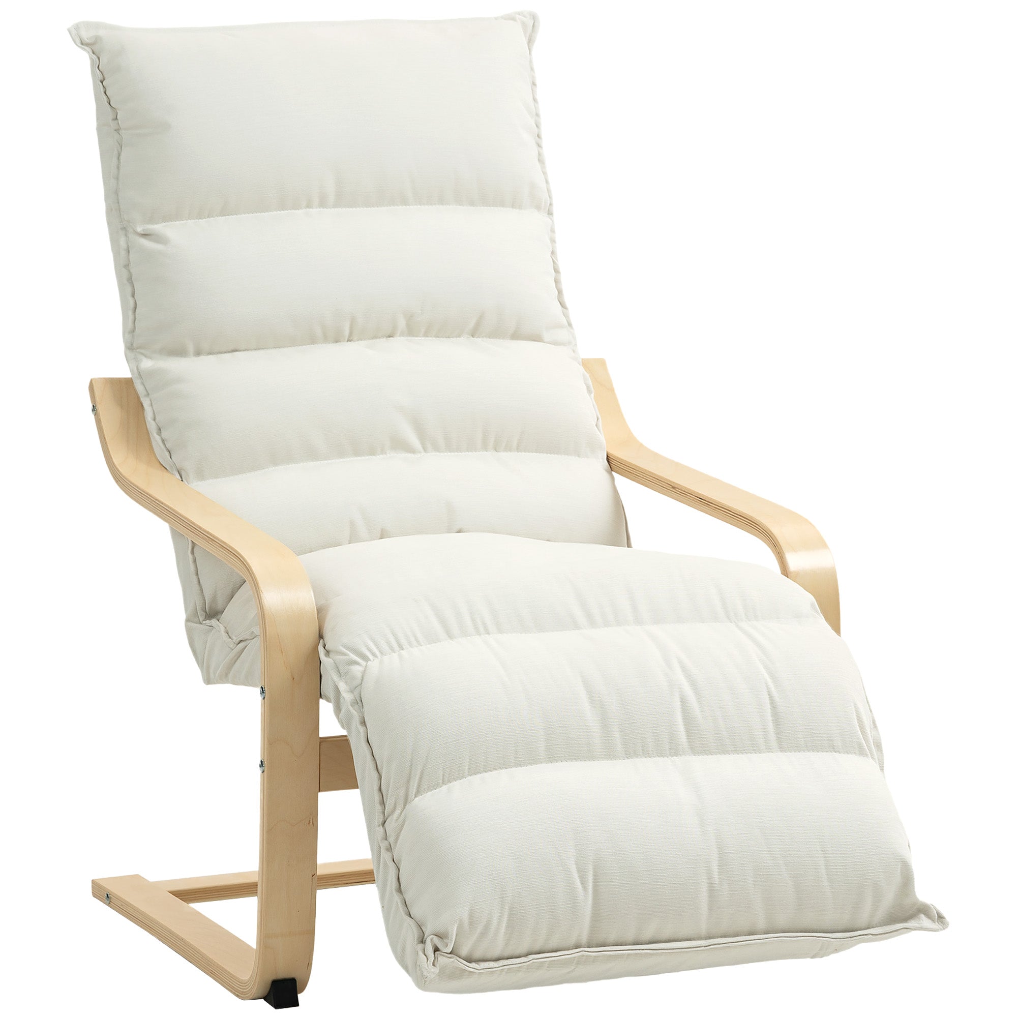 HOMCOM Curved Wooden Accent Chair, with Adjustable Footrest - Cream White 