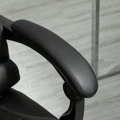 HOMCOM Executive Office Chair, PU Leather Home Office Chair with Swivel Wheels, Reclining Backrest, Retractable Footrest, Black 