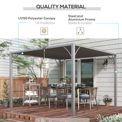 Outsunny 3 x 3(m) Outdoor Pergola with Retractable Roof, Aluminium Louvered Patio Gazebo Canopy for Lawn Garden Patio, Grey 
