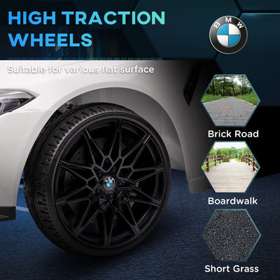AIYAPLAY 12V BMW Licensed Kids Car, with Easy Transport, Remote Control, Suspension, Music, Horn, LED Lights, White 