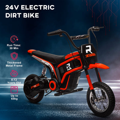 HOMCOM 24V Electric Motorbike with Twist Grip Throttle, Music, Horn, 12" Pneumatic Tyres, 16km/h Max Speed - Red 