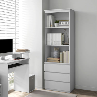 HOMCOM 180cm Tall Bookcase, with Shelves and Drawers - White 
