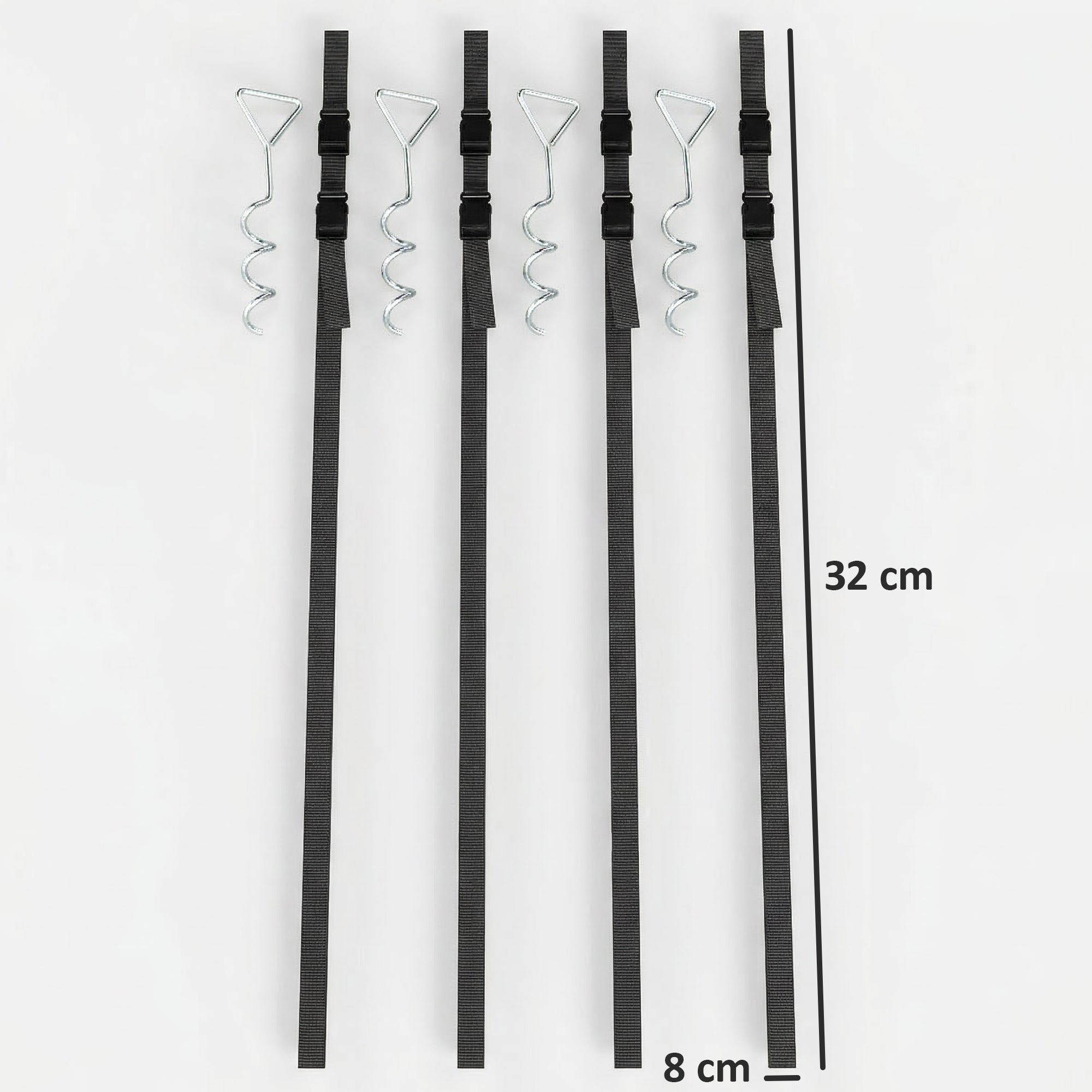 SPORTNOW 4Pcs Trampoline Anchor Kit, 32 cm Galvanised Trampoline Stakes, Spiral Ground Anchors with Triangle Head, Straps 