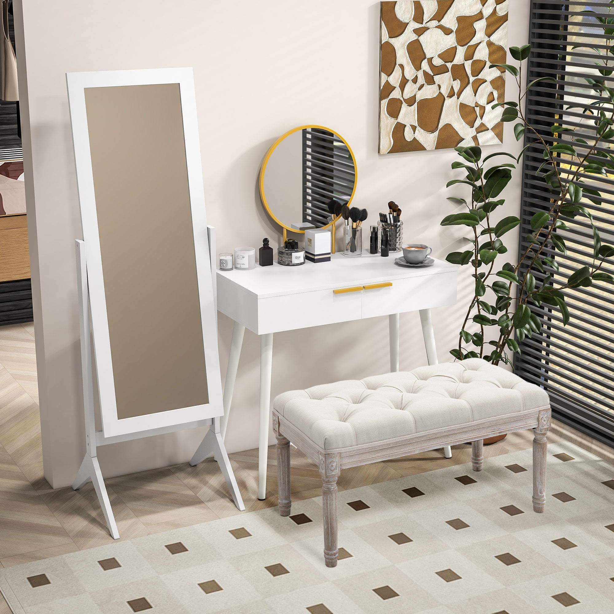 HOMCOM 80cm End of Bed Bench, Window Seat, Tufted Bench for Bedroom, Hallway, Living Room, Cream White 