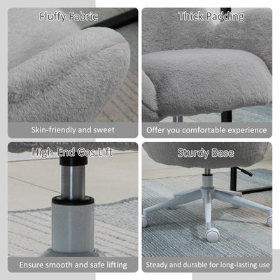 HOMCOM Makeup Vanity Chair, Cute Fluffy Desk Chair with Rolling Wheels for Bedroom Living Room, Grey 