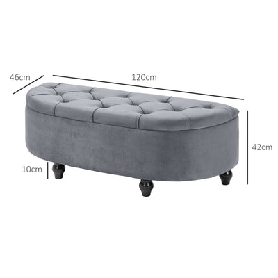 HOMCOM Velvet-Feel Half Circle Storage Ottoman - Dark Grey 