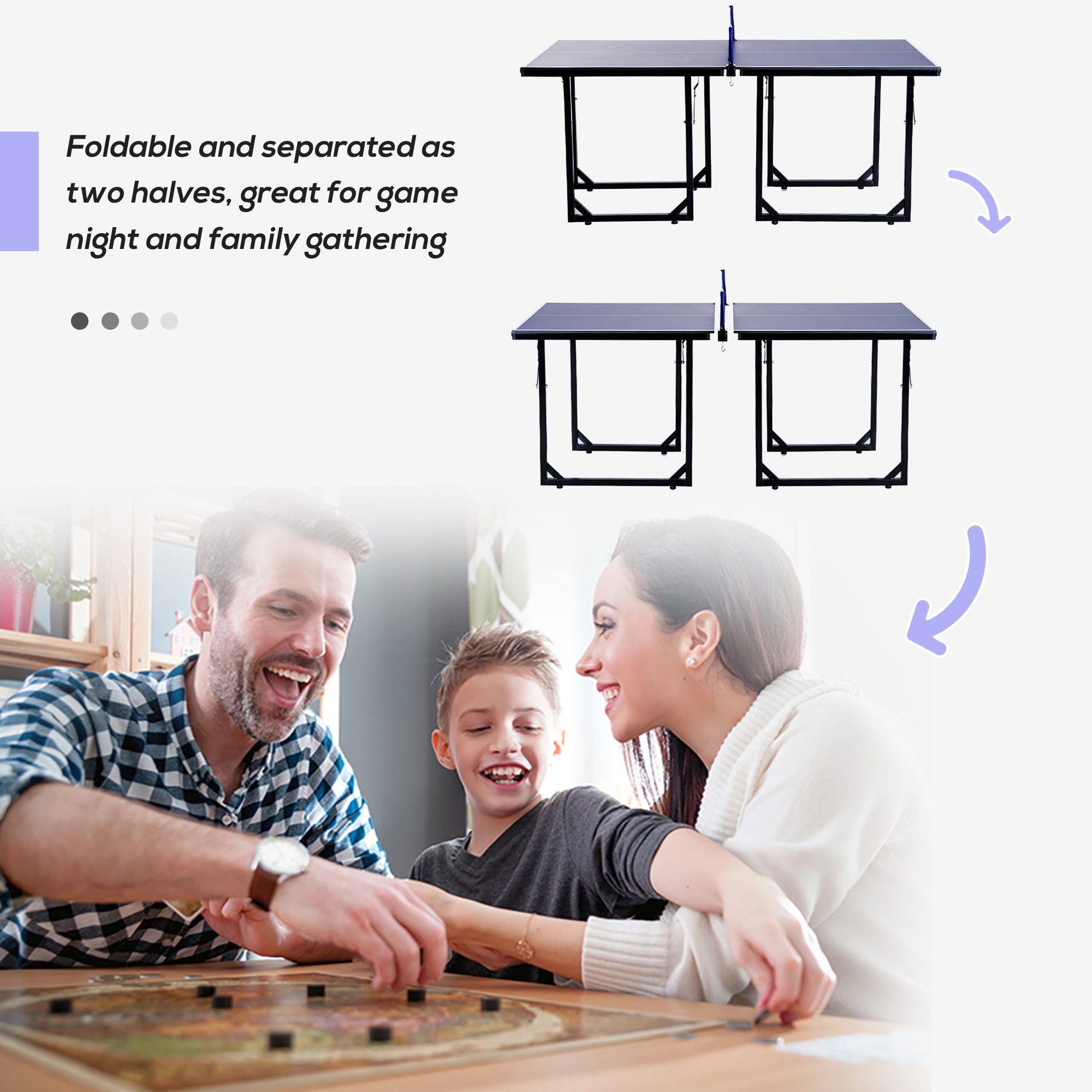 HOMCOM 6ft 182cm Mini Table Tennis Table Folding Ping Pong Table with Net Multi-Use Table for Indoor Outdoor Game, Blue 