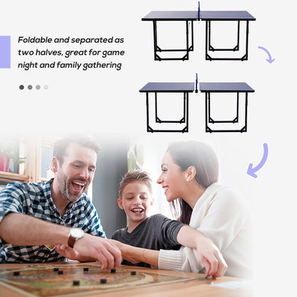 HOMCOM 6ft 182cm Mini Table Tennis Table Folding Ping Pong Table with Net Multi-Use Table for Indoor Outdoor Game, Blue 