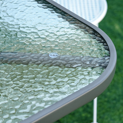 Outsunny Garden Dining Table Glass Top Metal Frame with Parasol Hole Outdoor Balcony Grey 140L x 80Wcm 