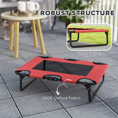 PawHut Portable Raised Dog Bed, Elevated Pet Cot with Breathable Mesh for Indoor Outdoor, for Small Medium Dogs, Red 