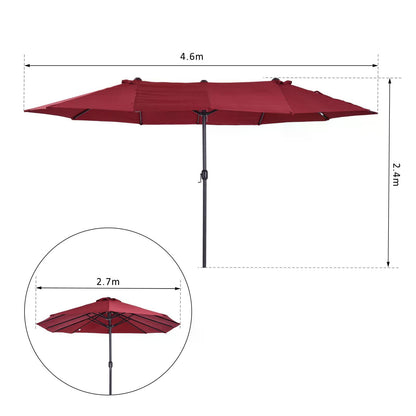 Outsunny 4.6m Double-Sided Patio Parasol Sun Umbrella-Wine Red 