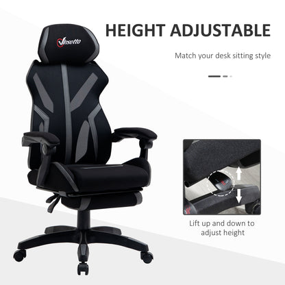 Vinsetto Mesh Office Chair Desk Task Computer Recliner with Footrest, Lumbar Back Support, Swivel Wheels, Adjustable Height for Home, Black Grey 