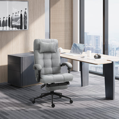 Vinsetto Office Chair with Footrest Ergonomic Office Chair with Armrests Lumber Support and Headrest Light Grey 