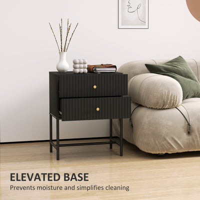 HOMCOM Elegant Two-Drawer Bedside Table - Black 