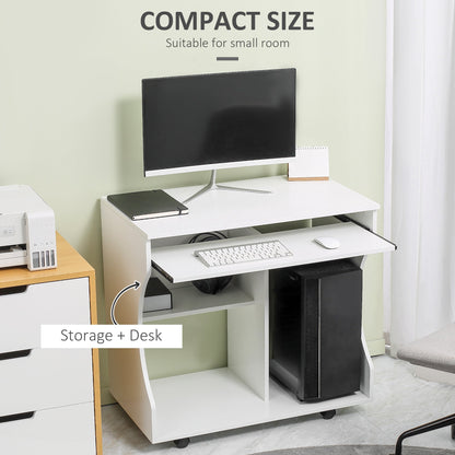 HOMCOM Multi-Storage Compact Work Desk, with Wheels - White 