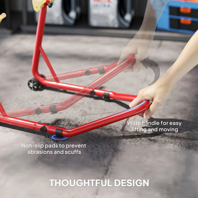 HOMCOM Motorcycle Rear Wheel Stand, 544 kg Capacity Heavy Duty Steel Motorbike Motorcycle Paddock Stand Lift with Adjustable U + L Forks, Wheels, Non-Slip Pads for Workshop Garage Repair, Red 