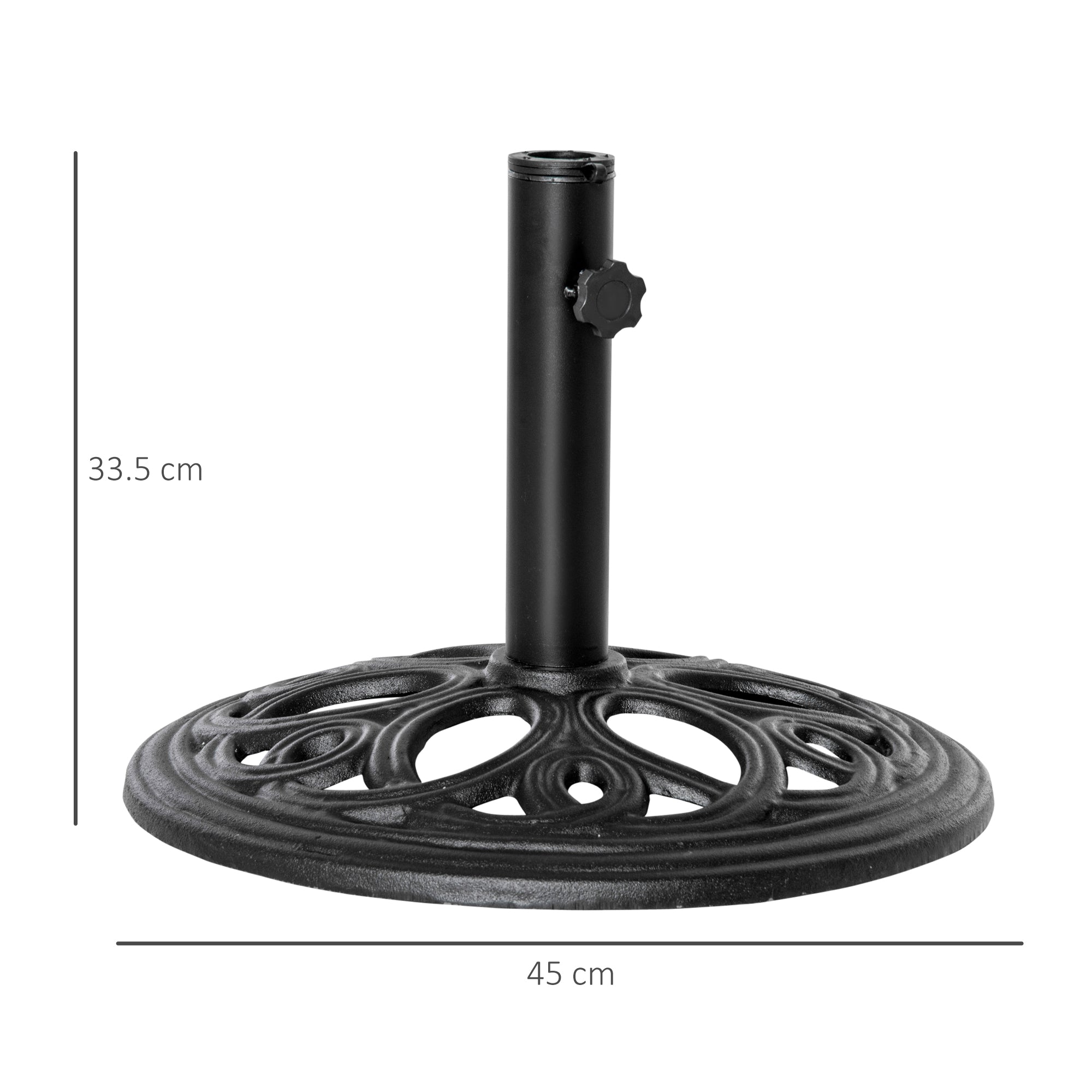 Outsunny 11.5 kg Cast Metal Round Patio Umbrella Base Stand, Umbrella Holder for Outdoor, Patio, Garden, Black 