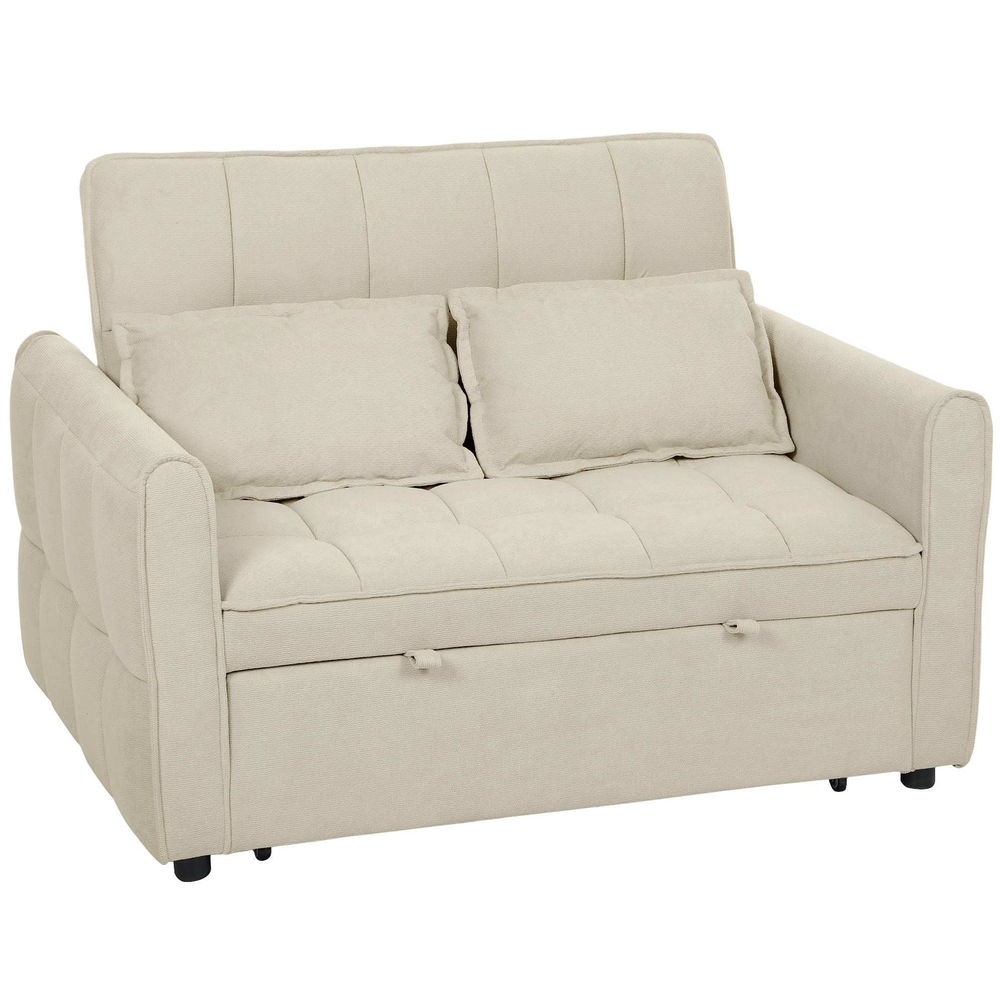 HOMCOM 2 Seater Sofa Bed, 3-in-1 Convertible Sleeper Sofa with Click-clack Adjustable Backrest and 2 Pillows, Light Brown 