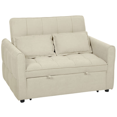 HOMCOM 2 Seater Sofa Bed, 3-in-1 Convertible Sleeper Sofa with Click-clack Adjustable Backrest and 2 Pillows, Light Brown 