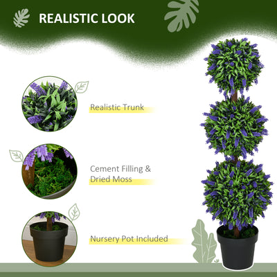 HOMCOM Set of 2 Artificial Plants, Lavender Flowers Ball Trees with Pot, for Home Indoor Outdoor Decor, 110cm 