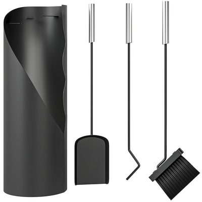 Outsunny 4 Pieces Fireplace Tools Set, Metal Fireplace Accessories Fireside Companion Set with Broom, Shovel, Poker and Bucket, Black 