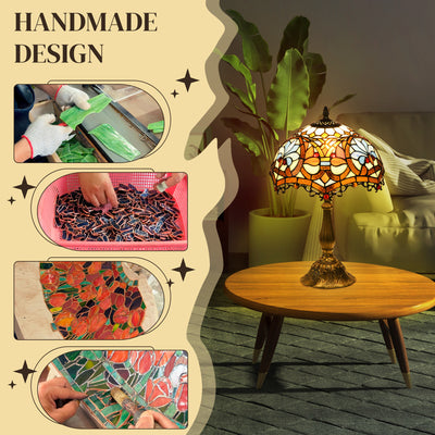 HOMCOM Stained Glass Table Lamp, Handcrafted Artisan Collectible, Suitable for Living Room and Bedside, Multi-Coloured, \'d0\'a431 x 48Hcm, Zinc Alloy. 