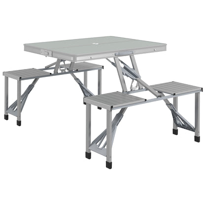 Outsunny Folding Picnic Table with 4 Seats and Umbrella Hole - Grey 