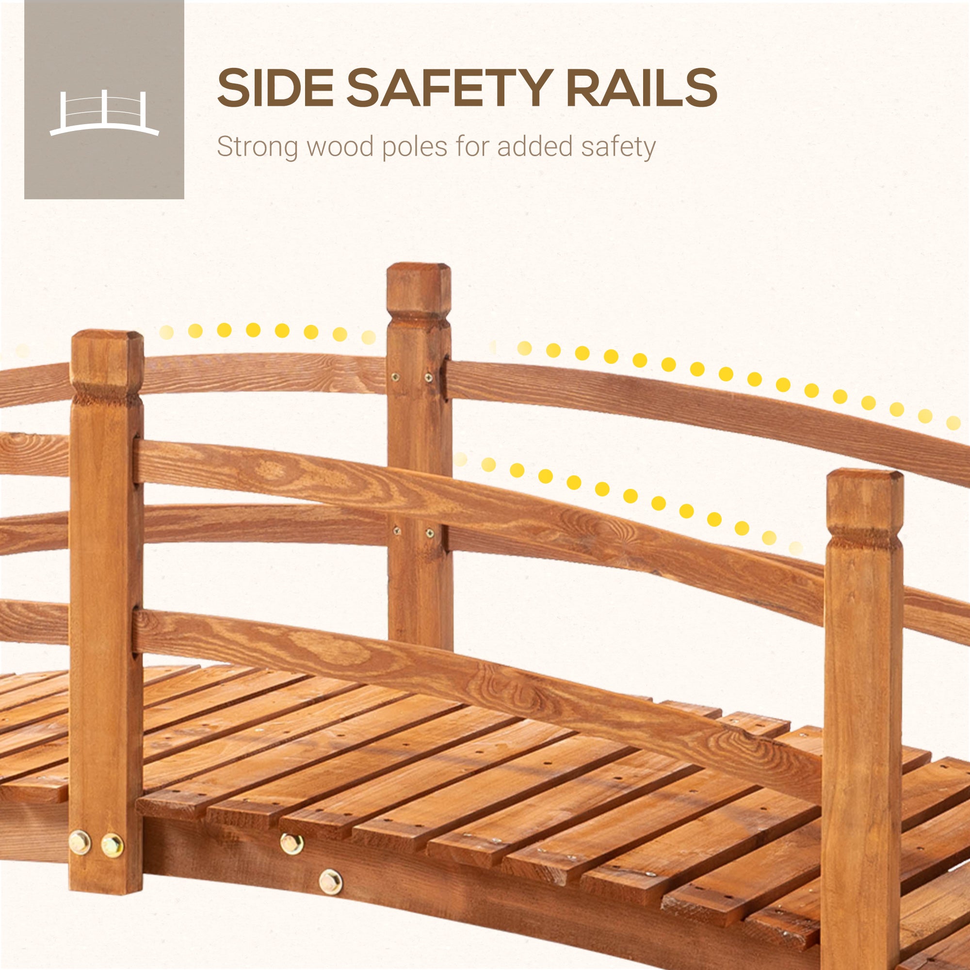 Outsunny 6FT Wooden Garden Bridge with Safety Railings, Classic Arc Footbridge for Stream Pond Walkway, Orange 