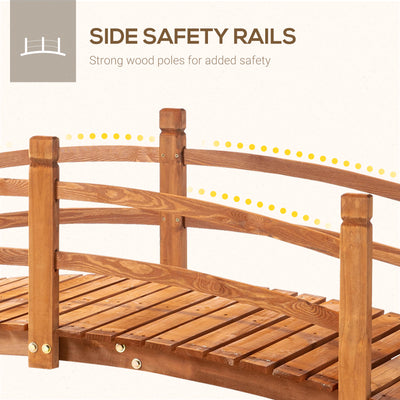 Outsunny 6FT Wooden Garden Bridge with Safety Railings, Classic Arc Footbridge for Stream Pond Walkway, Orange 