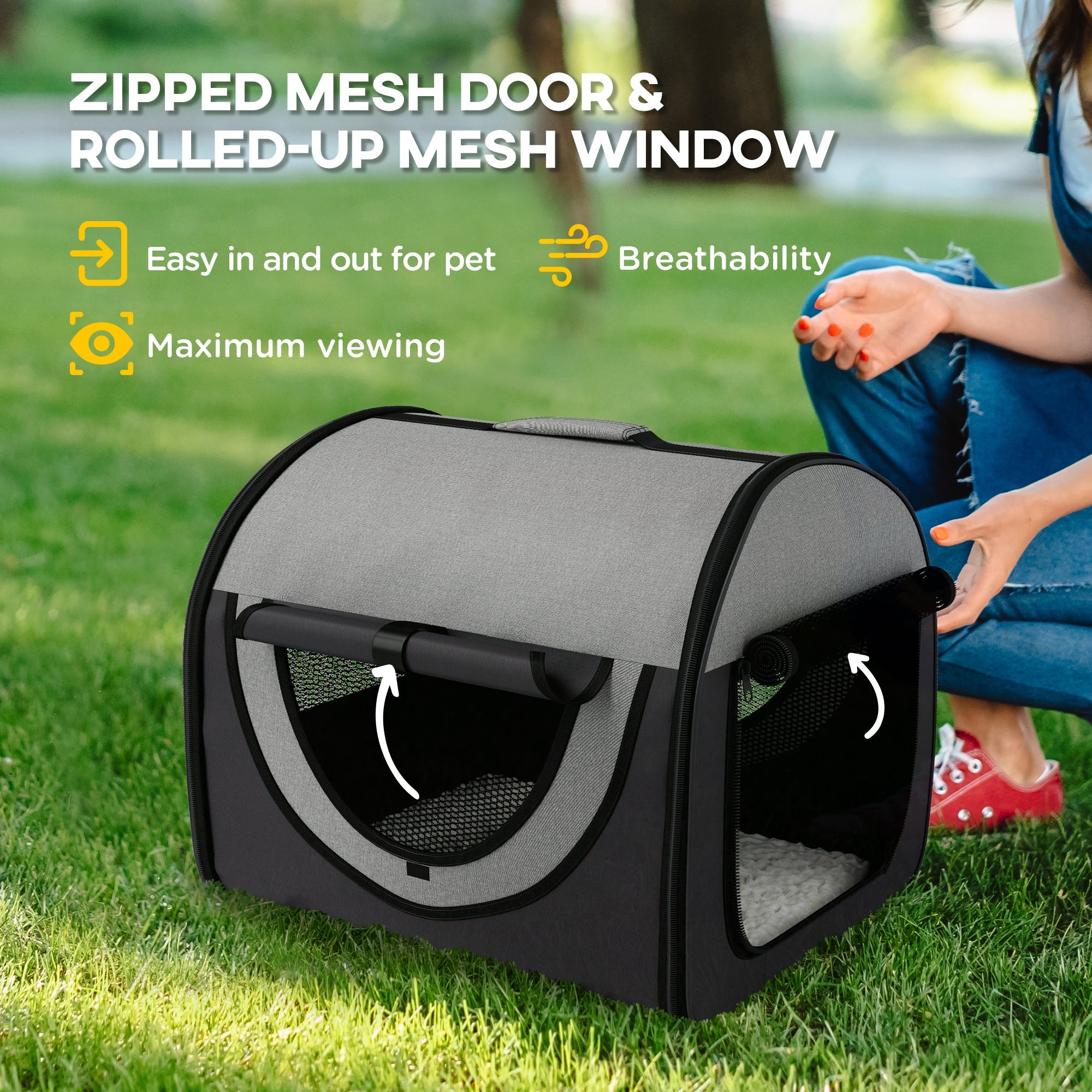 Pawhut Folding Fabric Soft Pet Crate, 46Lx36Wx41H cm - Black 