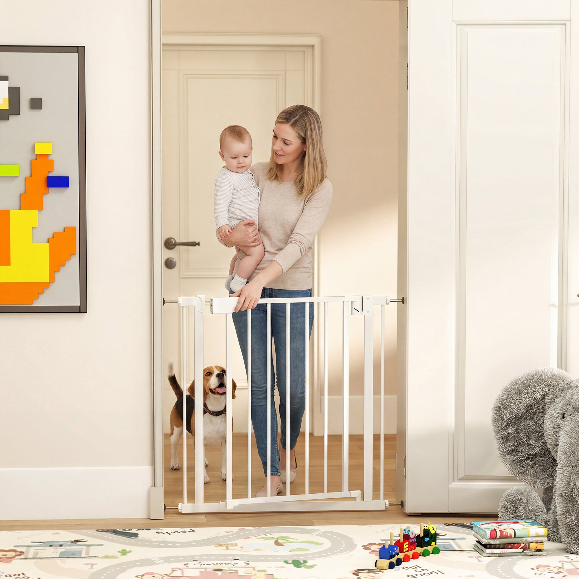 PawHut Baby Gate, Pet Safety Gate Pressure Fit, 76-82cm Wide with Two-Way Open, One-Hand Opening 