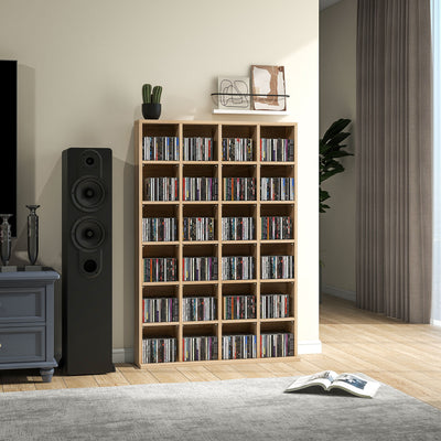 HOMCOM CD Storage Unit with Adjustable Shelves, 89 x 130.5 cm, Nature Wood Finish 