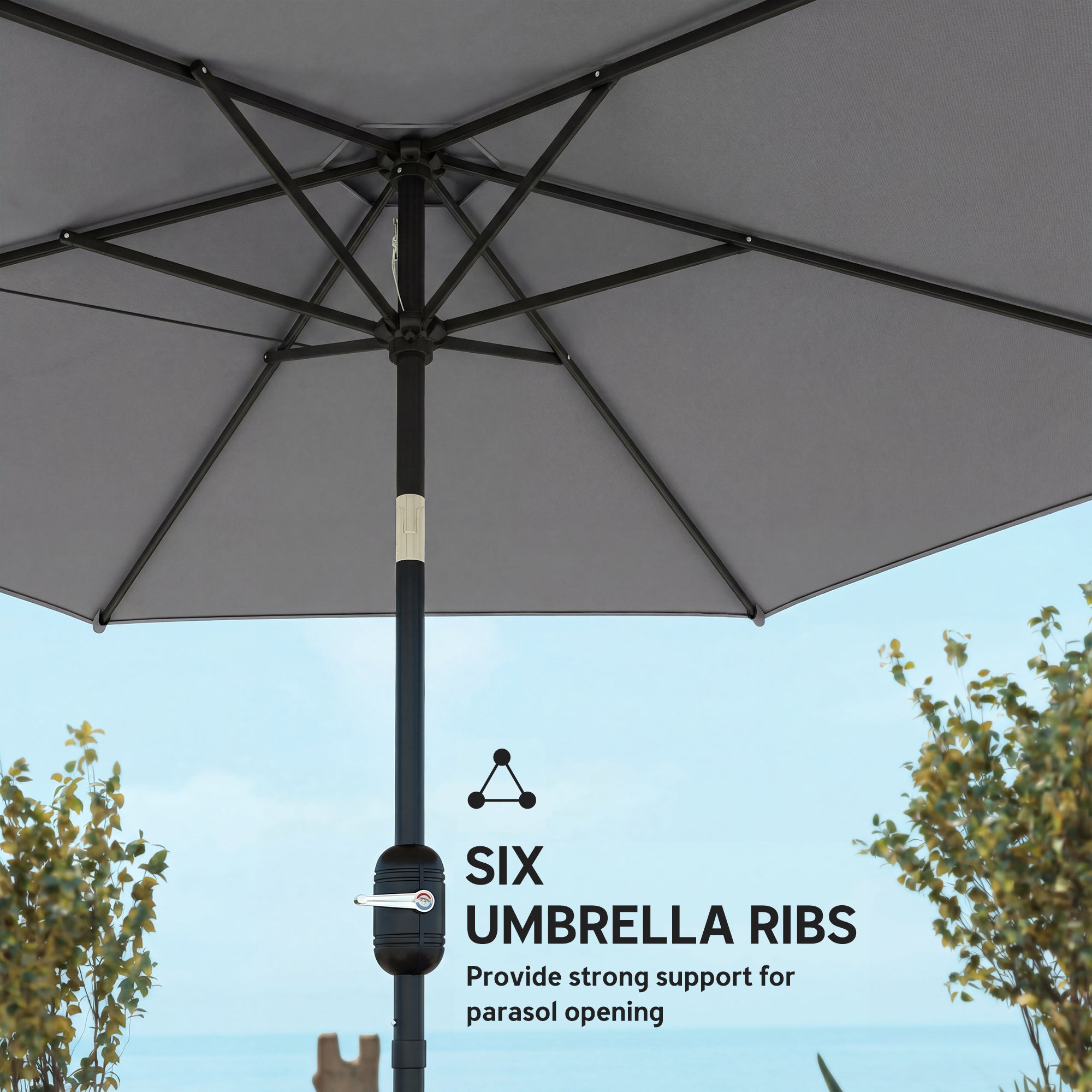 Outsunny 2.6 m Garden Parasol Umbrella with Aluminium Pole, Outdoor Patio Umbrella with Tilt and Crank, Vent, Grey 