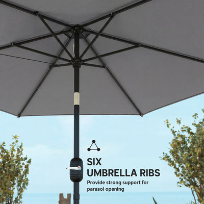 Outsunny 2.6 m Garden Parasol Umbrella with Aluminium Pole, Outdoor Patio Umbrella with Tilt and Crank, Vent, Grey 