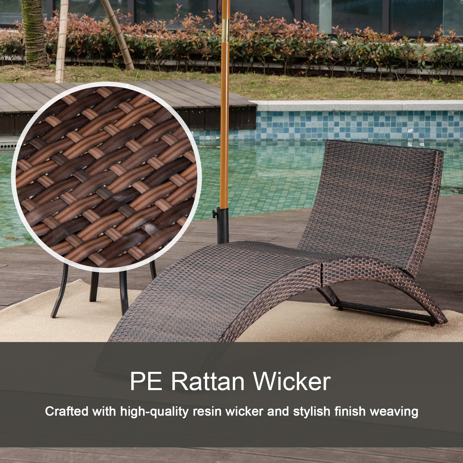 Outsunny Outdoor Foldable PE Rattan Sun Lounger with Soft Padded Cushion, Ergonomic Curved Design Sun Bed for Garden, Balcony, Garden, Brown 