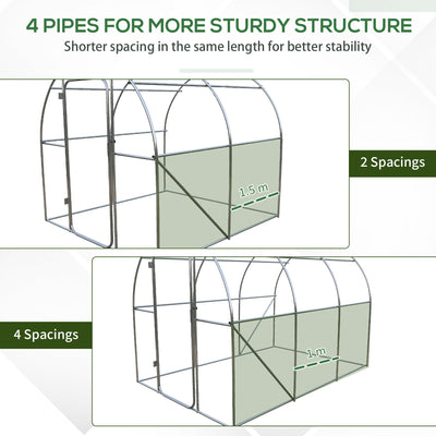Outsunny Large Polytunnel Walk In Greenhouse, Plant Gardening Tunnel Green House with Metal Hinged Door, Galvanised Steel Frame & Mesh Windows, Green (3 x 2 m) 