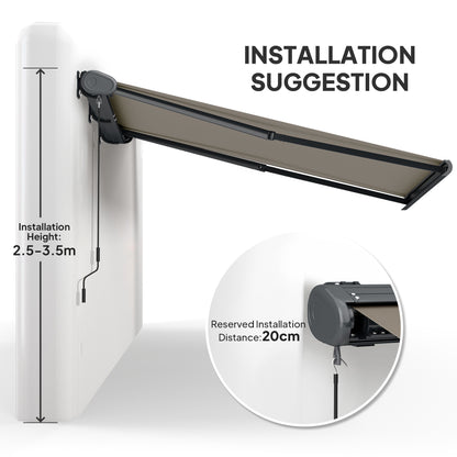 Outsunny 4 x 3(m) Full Cassette Electric Awning with Remote Controller, Aluminium Frame DIY Retractable Garden Awning, UV50+ Sun Shade Canopy for Deck Door Window, Light Grey