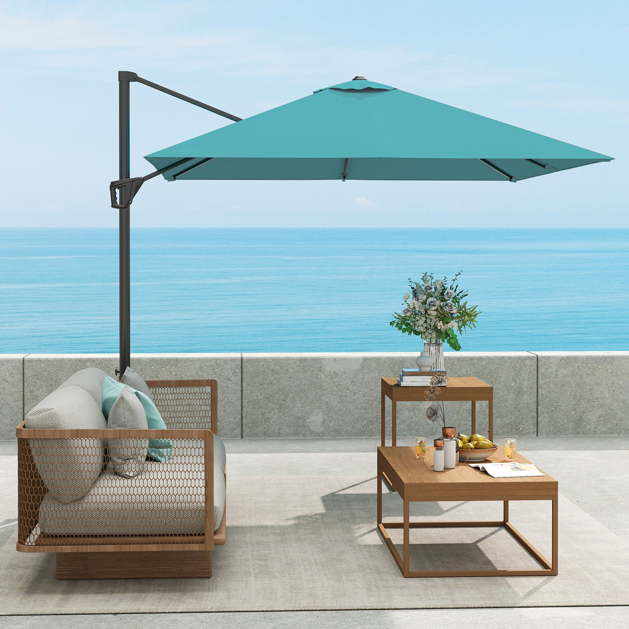 Outsunny Patio Offset Parasol Umbrella - Blue 