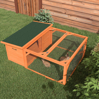 PawHut Rabbit Hutch Outdoor Guinea Pig Hutch with Run Small Animal Off-ground Duck House Hideaway Backyard with Openable Roof 125.5 x 100 x 49cm Orange 