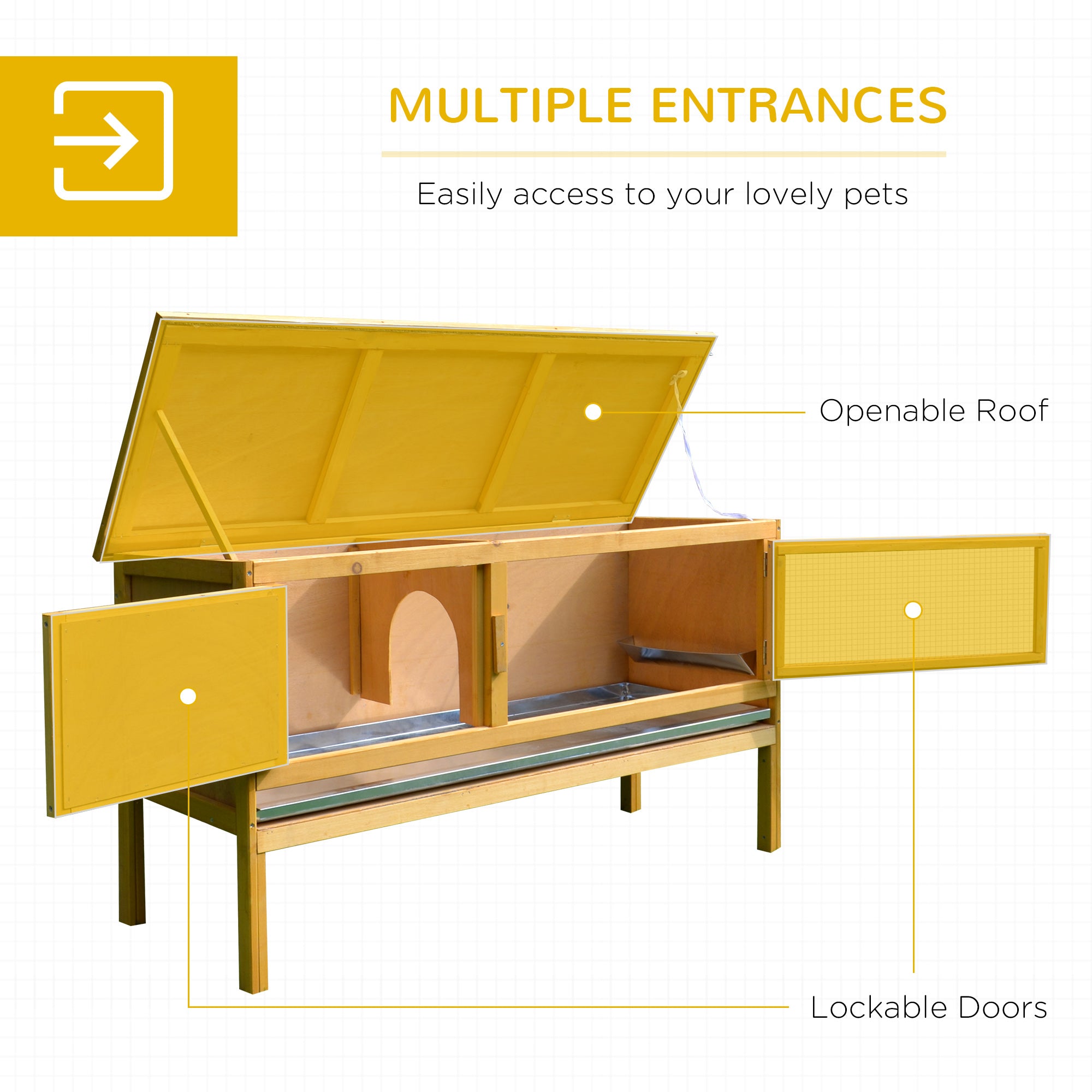 PawHut Rabbit Hutch Outdoor Guinea Pig Hutch House Small Animal Bunny Cage w/ Openable Roof, 115 x 44 x 65 cm 