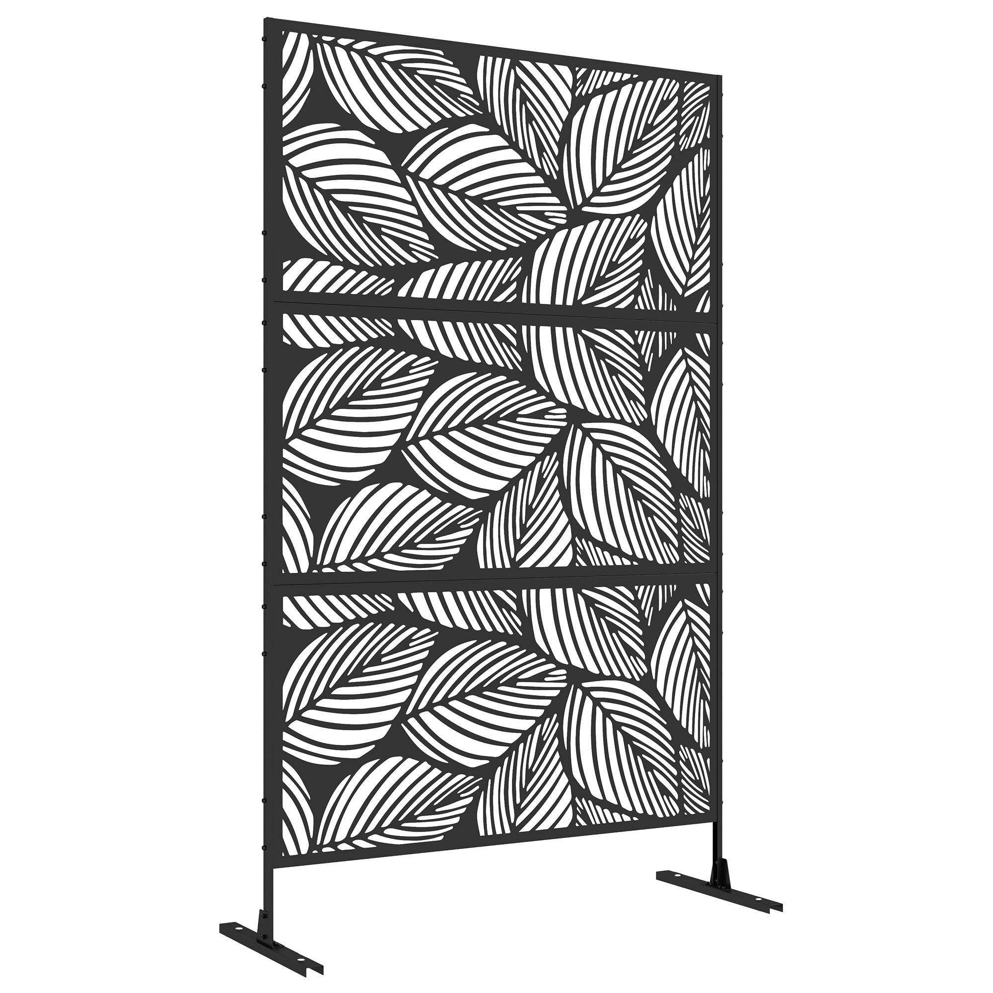 Outsunny Metal Decorative Privacy Screen Outdoor Divider, Black Leaf 