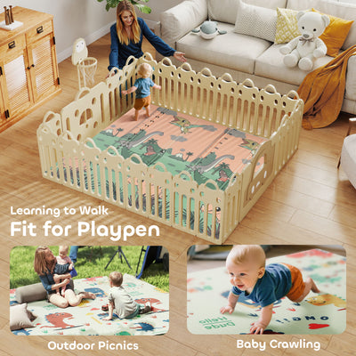 AIYAPLAY Baby Play Mat, Double Sideded Foldable Kids Crawling Mat, Reversible & Waterproof, Dinosaur 