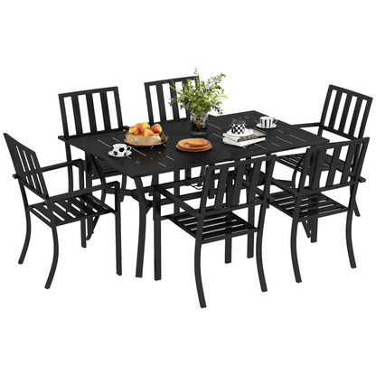 Outsunny 7 Pieces Garden Table and Chairs 6 Seater Outdoor Table and Chairs with Umbrella Hole, for Poolside, Garden, Black