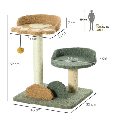 PawHut 52cm Small Cat Tree for Indoor Cats, Scratching Posts with Two Beds, Toy Ball 